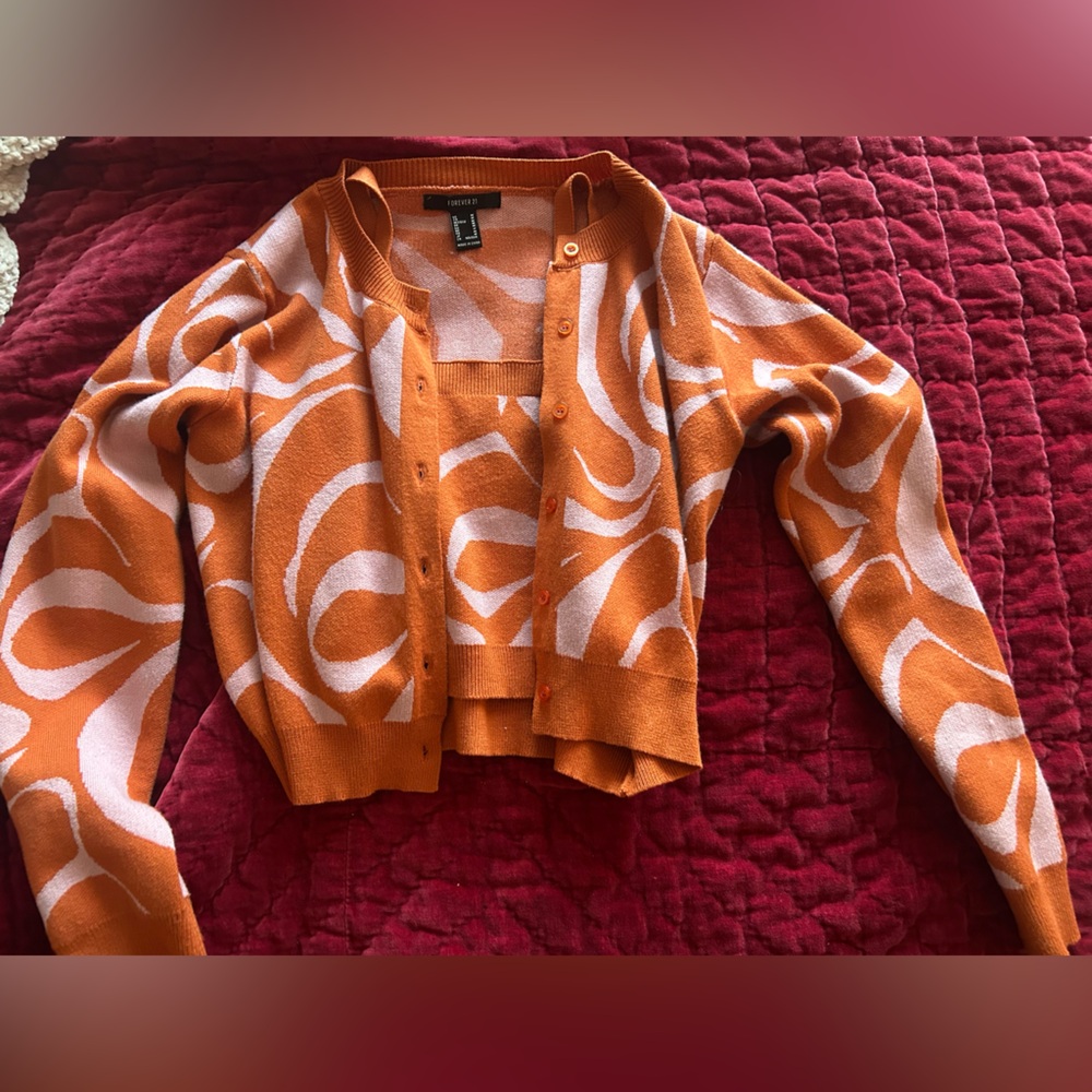 Forever 21 Orange and White Knit Sweater and cropped tank